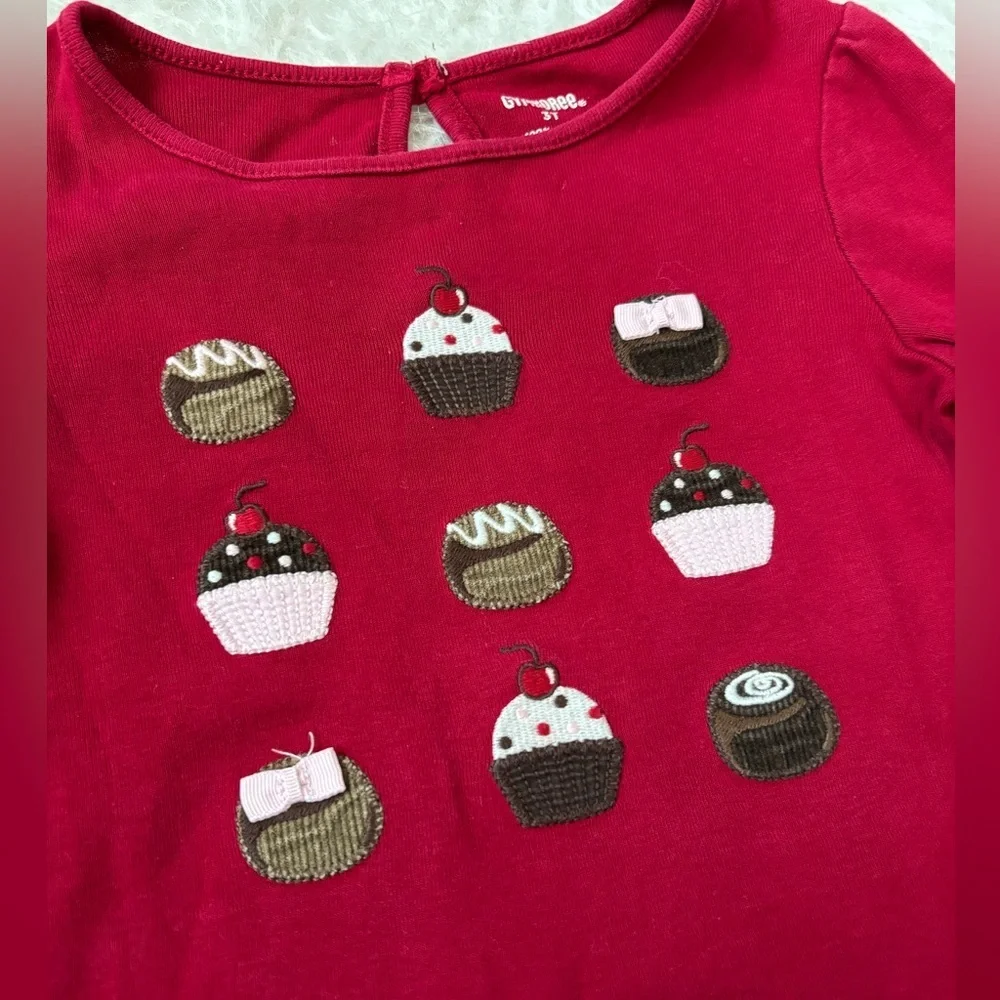 Gymboree Red and Navy Toddler Long Sleeve Tees- Cupcakes & Apple